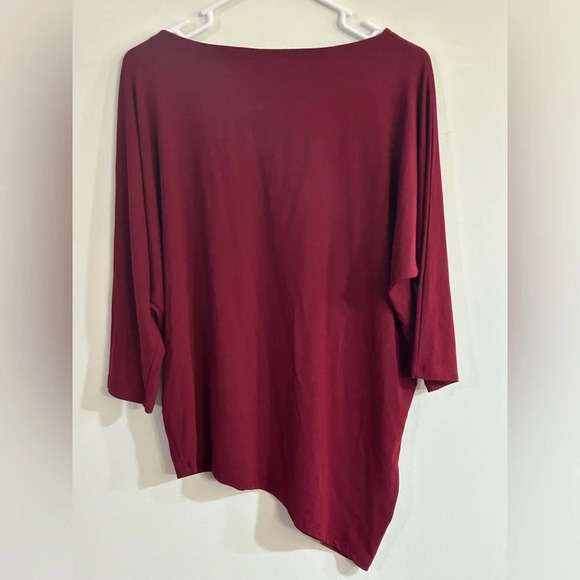 Eileen Fisher  Burgundy Red Dolman 3/4 Sleeve Bias Hemline Scoop Neck Medium - Picture 5 of 7